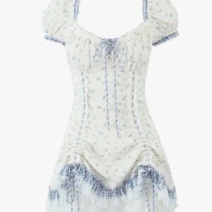 Lace Made Peter Rabbit Drawstring Dollhouse Dress Blue White Layered Ruffles